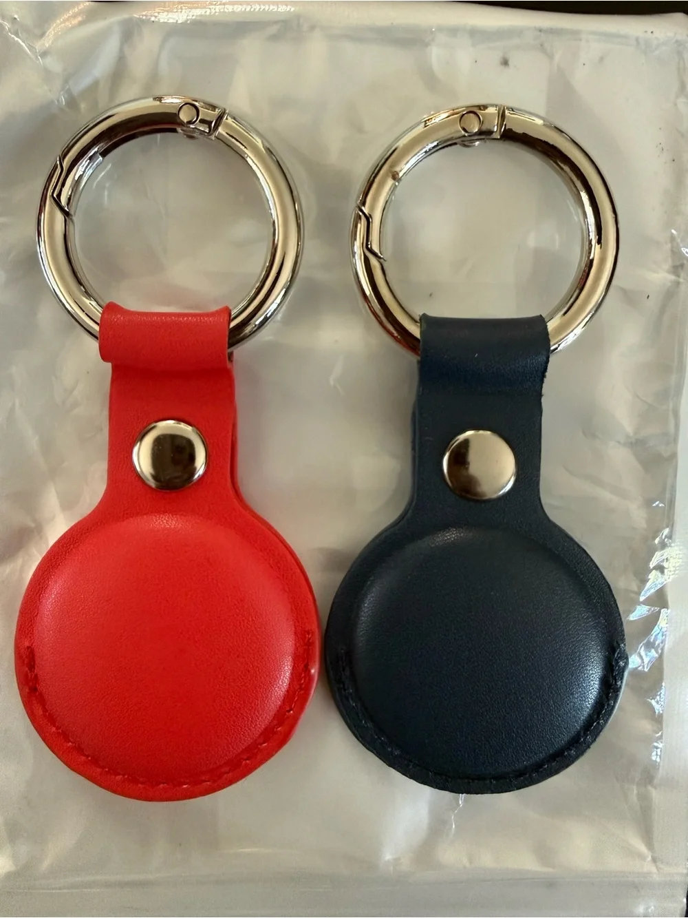 Red and Navy Blue Leather Keyring Holders for AirTag - Pack of 2